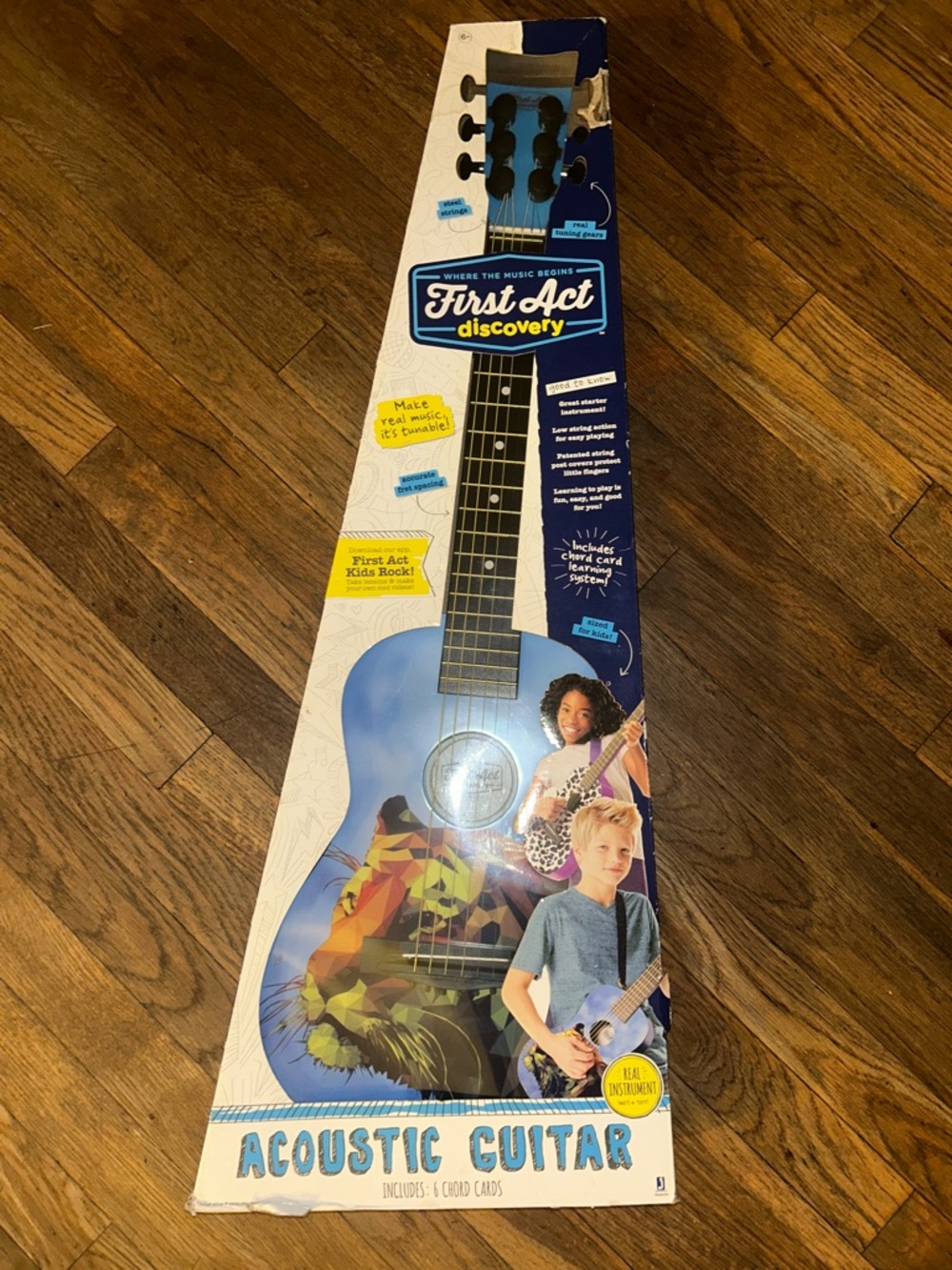 Kids Blue Acoustic Guitar with Colorful Lion Artwork